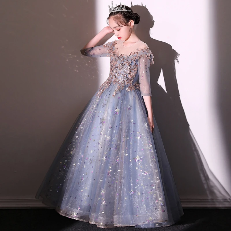 Kids Formal Occasion Dresses for Girls 4 To 6 10 12 14 Years Child Long Dress Party Evening Elegant Luxury Gown Princess Costume