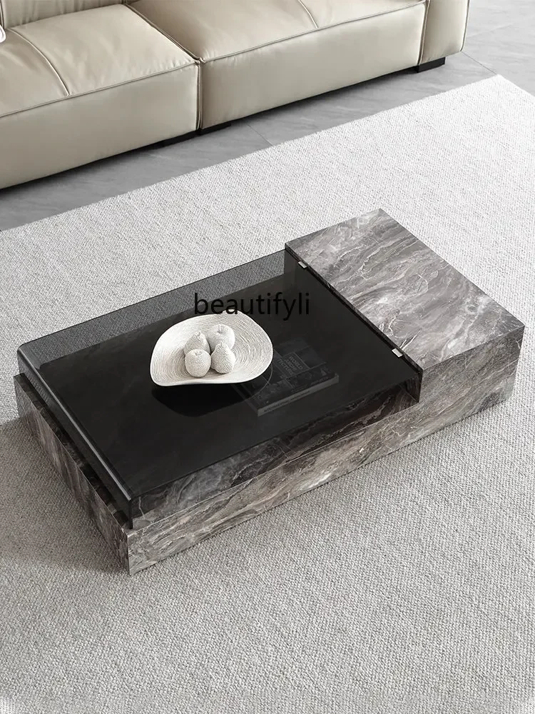 scn8617 ضوء فاخر لوحة حجرية طاولة القهوة شقة صغيرة غرفة المعيشة المنزلي مستطيلة البندقية البني طاولة القهوة خزانة التلفزيون #2