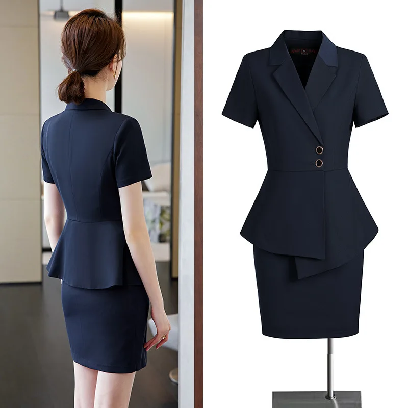 Summer Suit Women's Thin Short Sleeve Professional Tailored Suit Hotel Receptionist Uniform Jewelry Store Beauty Salon Workwear