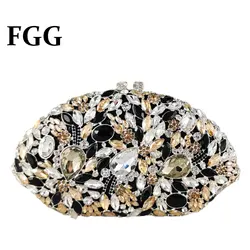 Boutique De FGG Tan\Black Women Flower Evening Bags and Clutches Party Dinner Bridal Wedding Handbags Purses