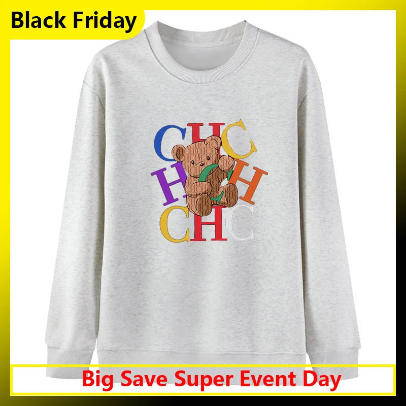 Ch urso impressão moletom de algodão letras coloridas oversized ajuste masculino feminino casual streetwear macio e confortável unisex roupas