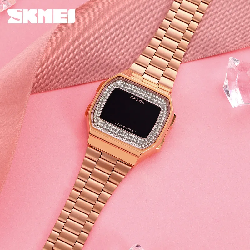 Rose Gold Sliver Watch Women Ladies Quartz Wristwatch Digital Dial Square Sport Clock Fashion Full Diamond Stainless Steel Reloj