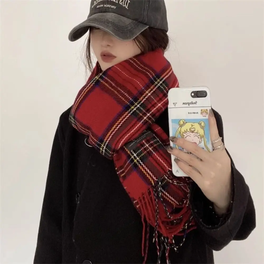 

Warm Tassel Plaid Wool Scarf Rainbow Color Cashmere Shawl Winter Cashmere Scarves Plush Korean Style Scarves Cape Wraps Student
