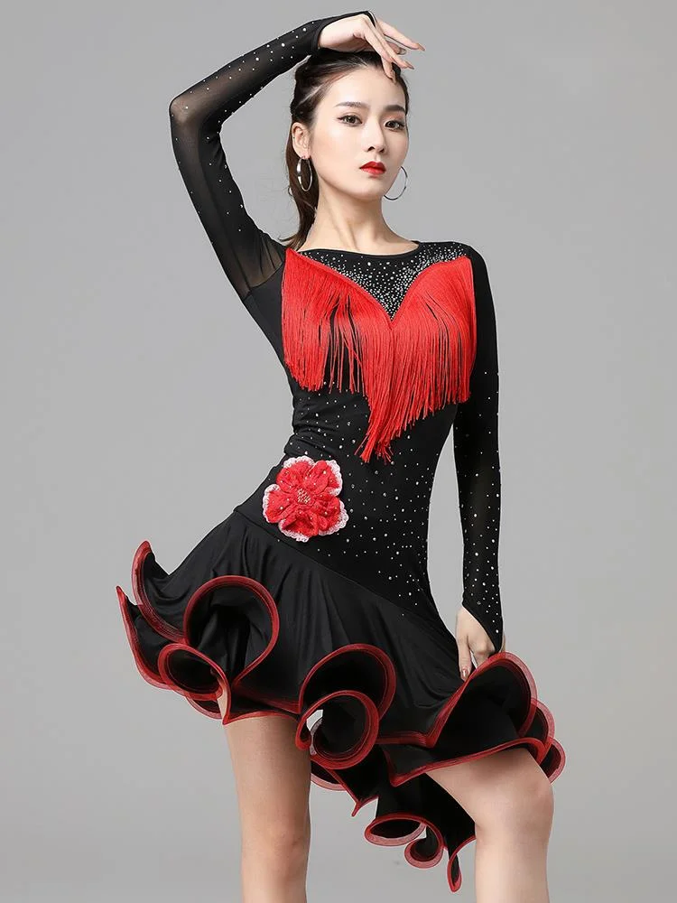 

Latin dance dress performance dress female ballroom dance competition dance dress rumba group performance sexy tassel