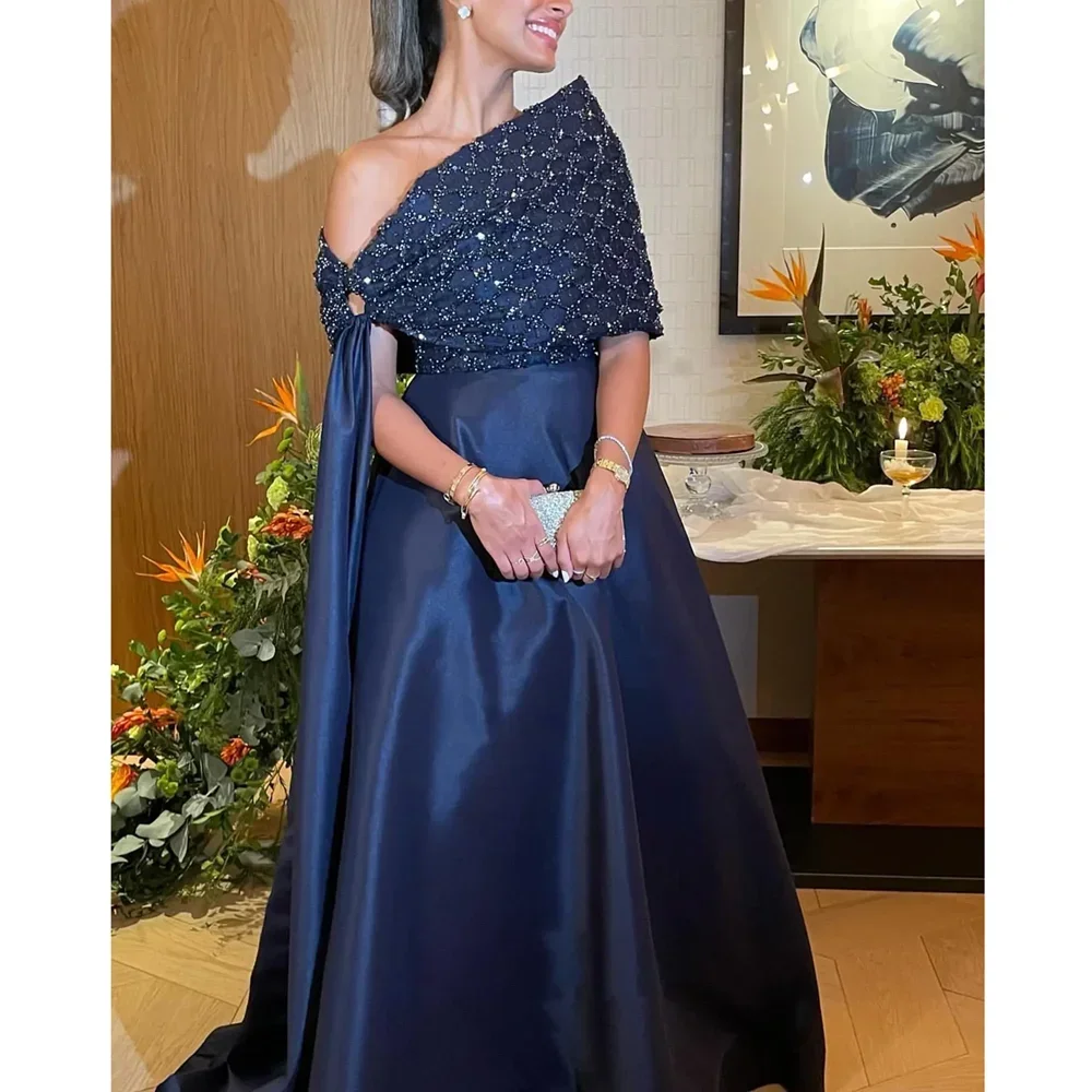 맞춤형 고품질 비즈 장식 코트 트레인 블루 여성 드레스 바닥 길이 지퍼 드레스 세레모니아 우아한 여성용 프롬 드레스