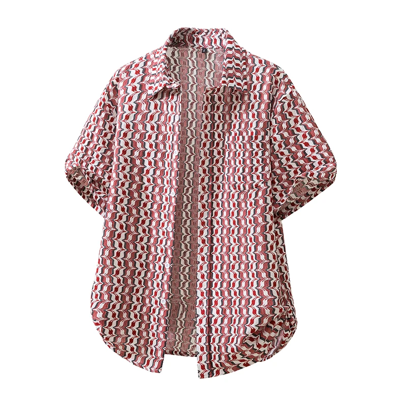 

Red Plaid Short Sleeves Shirt Men 2024 Korea Handsome Hip-hop Fashion Streetwear Loose with Pocket Casual Shirt Men Clothing