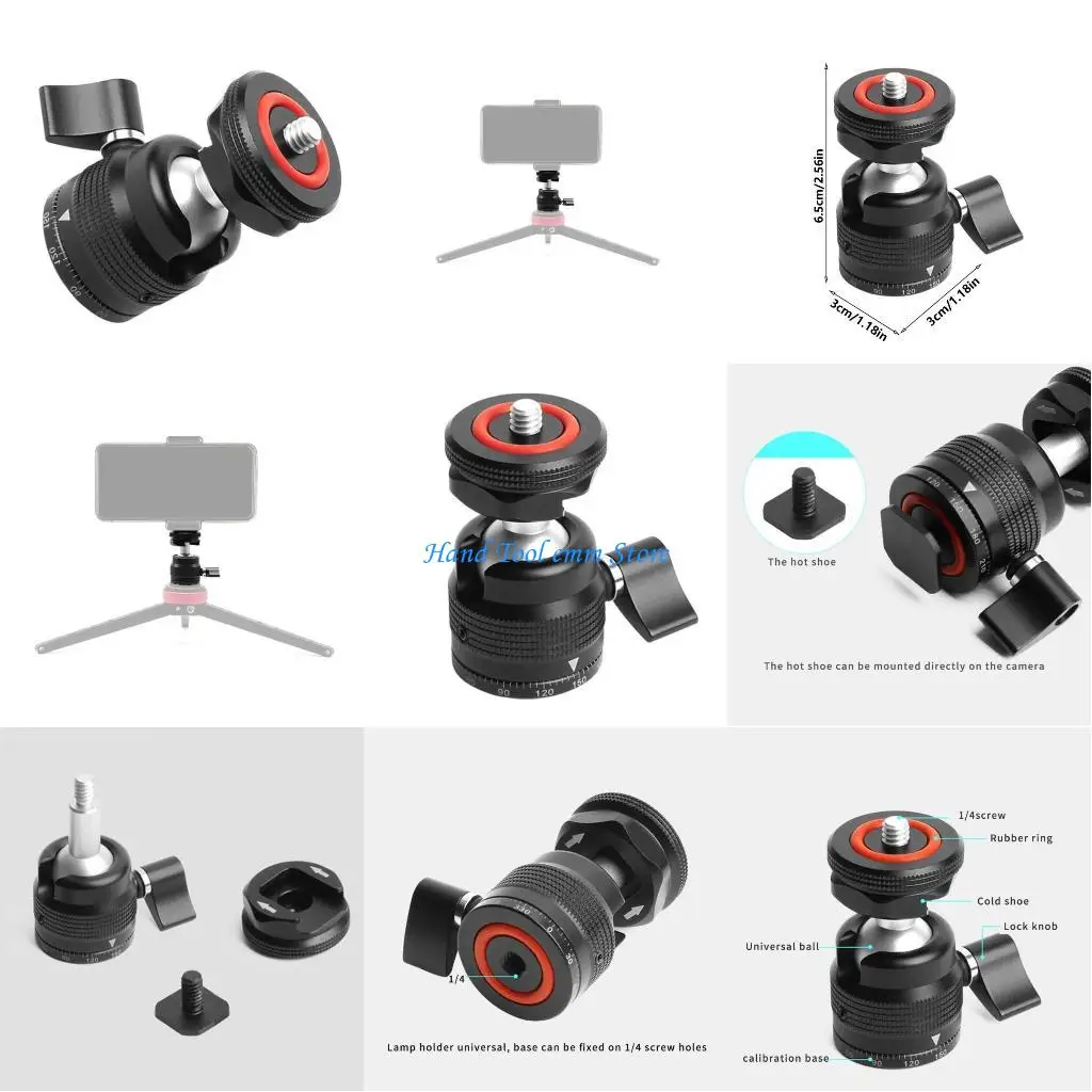 

H37F Cloud Platform Mini Ballhead 1/4 Screw Tripod Mount Base For DSLR Cameras Black