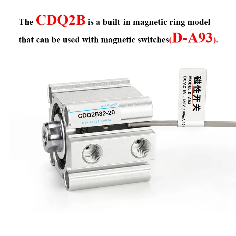 

CQ2 Series CDQ2B Double Acting CDQ2B12 16 20 25 32 40 50 63 80mm Bore With Magnet Air Thin Compact Pneumatic Cylinder