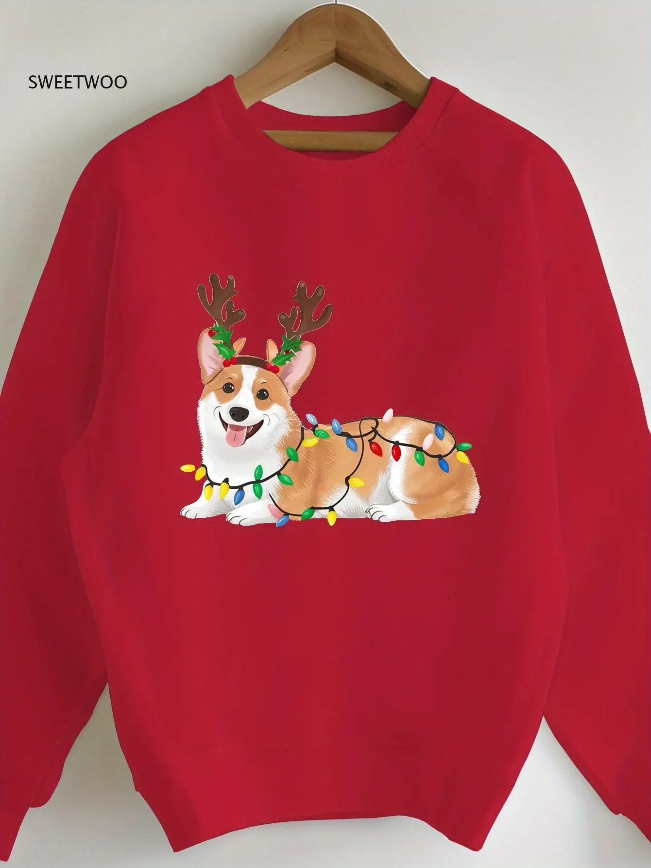 

Women's Festive Christmas Sweatshirt - Casual Crew Neck Pullover with Geometric Pattern, Regular Length for Fall/winter