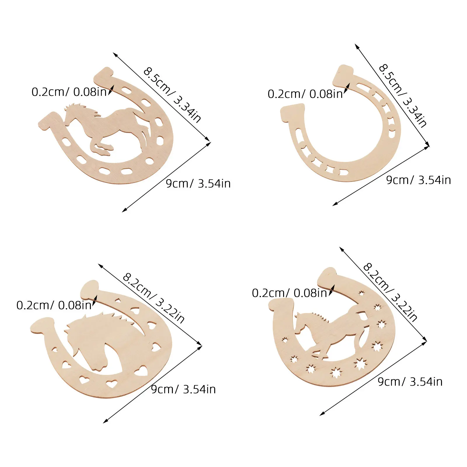 24pcs Unfinished Horseshoe Shape Wood Slices DIY Crafts Cutouts Painting Slices Pendant Handmade Graffiti Projects