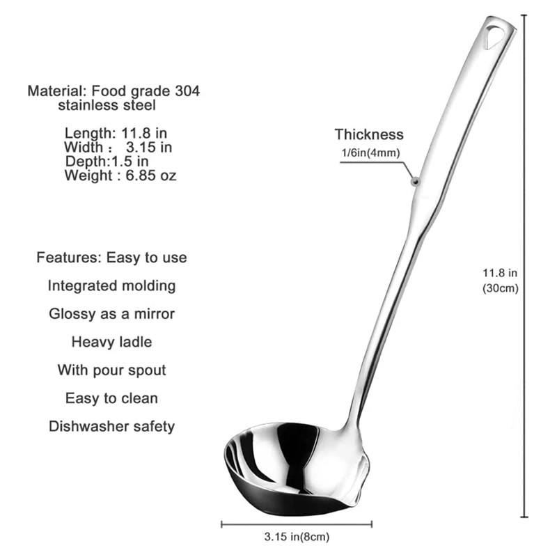 Keukensoep Pollepel Punch Lichtgevende Ladell Lepels Met Giet Tuit Jus Pollepels Voor Het Serveren, 11.8 Inch