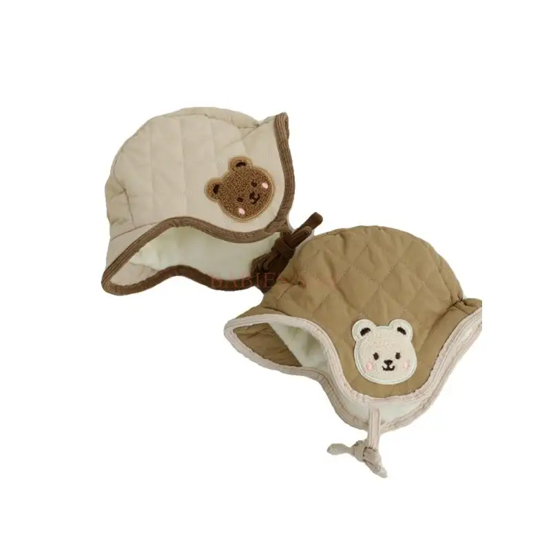 

C9GB Winter Earflaps Hats Kids Baby Bonnet Breathable Hat Embroidery Bear Hat