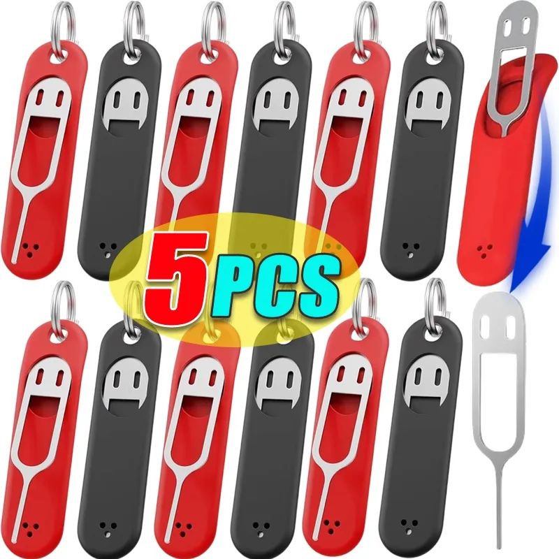 5pcs Anti-Lost Sim Card Eject Pin Needle with Storage Case Universal Mobile Phone Steel Ejector Pin SIM Card Tray Opener Keyring