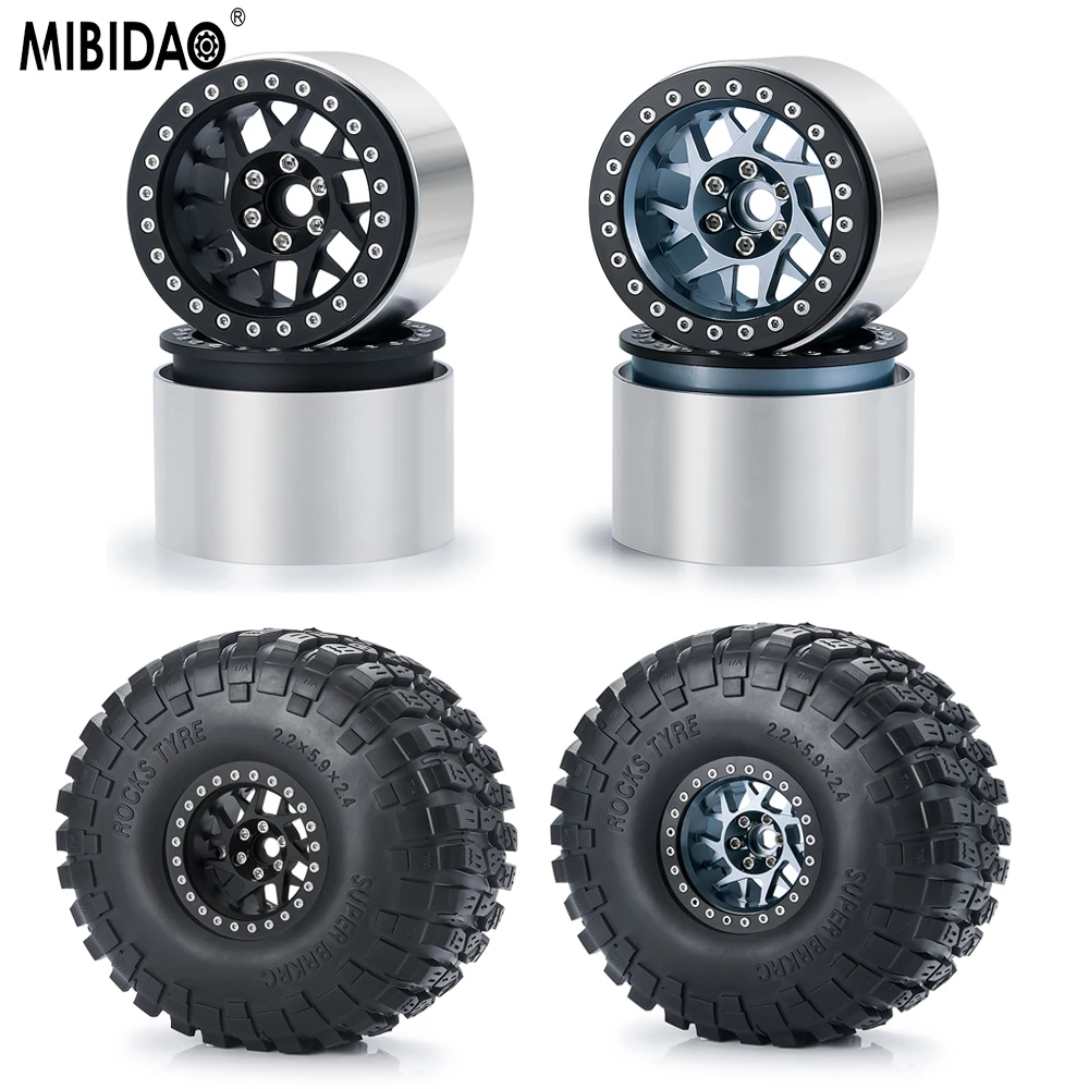 MIBIDAO Metal 2.2 Beadlock Piasta koła Zestaw gumowych opon do 1/10 Axial SCX10 90046 D90 Wraith 90048 90053 D90 RC Car Spare Part