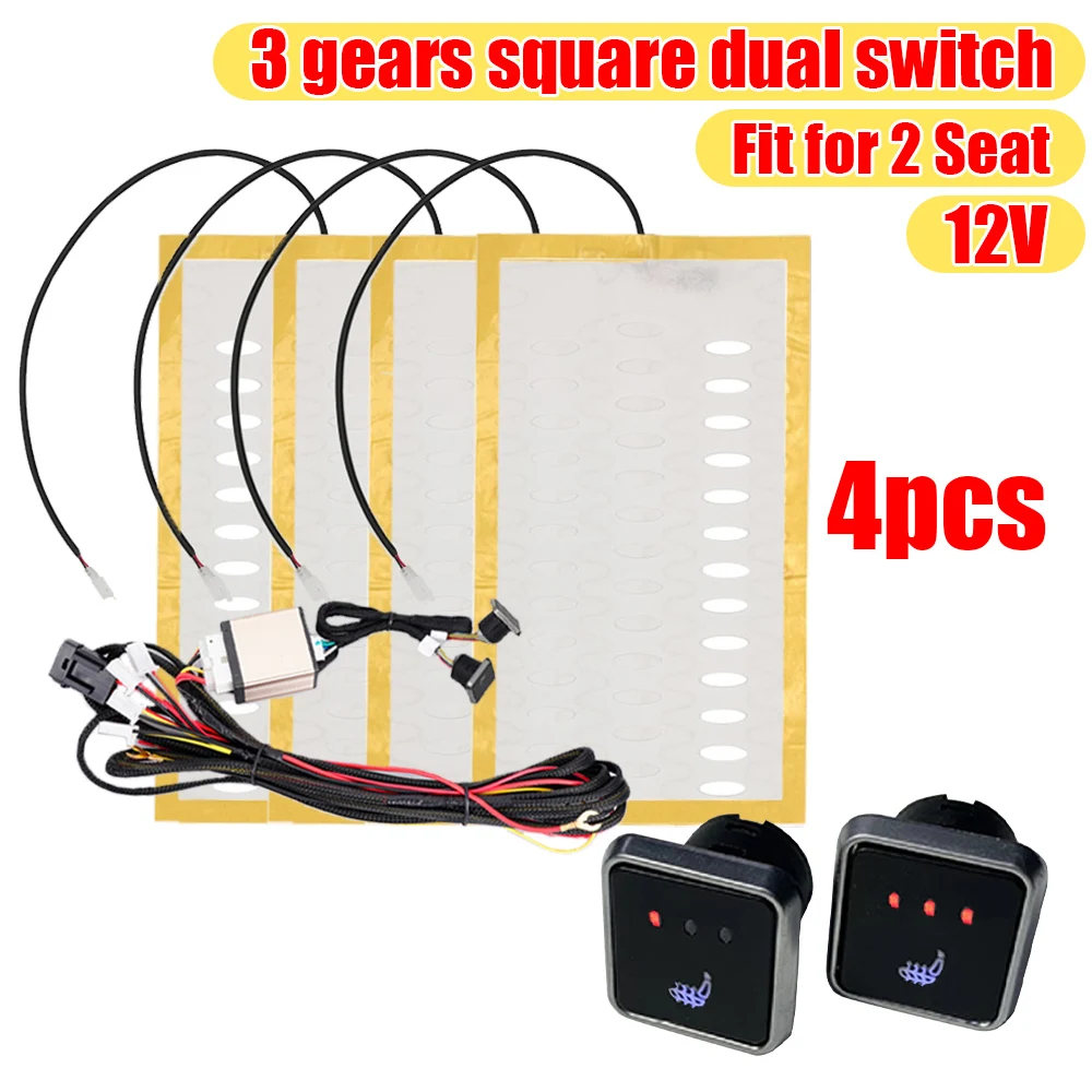 Universal 12V Car Seat Heater Kit Fit 2 Seats Carbon Fiber Heating Pads 3‑Level Switch Harness For SUV Truck RV Winter Warmer