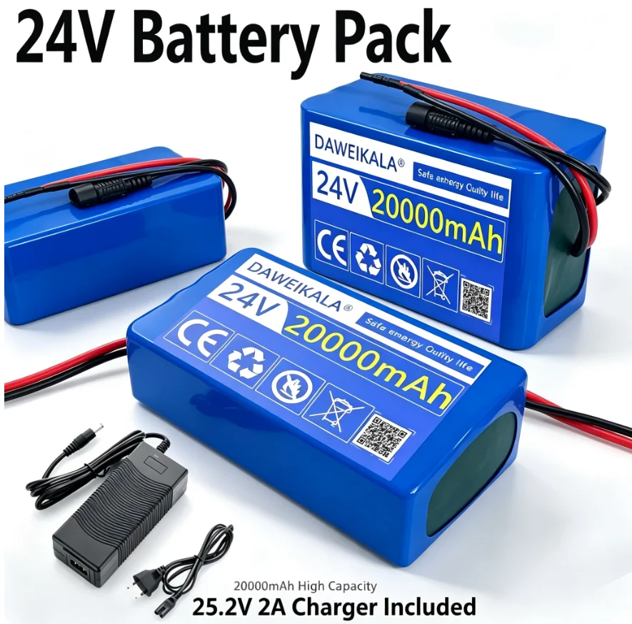 2026 Neue Original 24V 20Ah 6S3P 18650 Lithium-Batterie 24V 20000mAh Wiederaufladbare Lithium-Ionen-Batterie mit Ladegerät