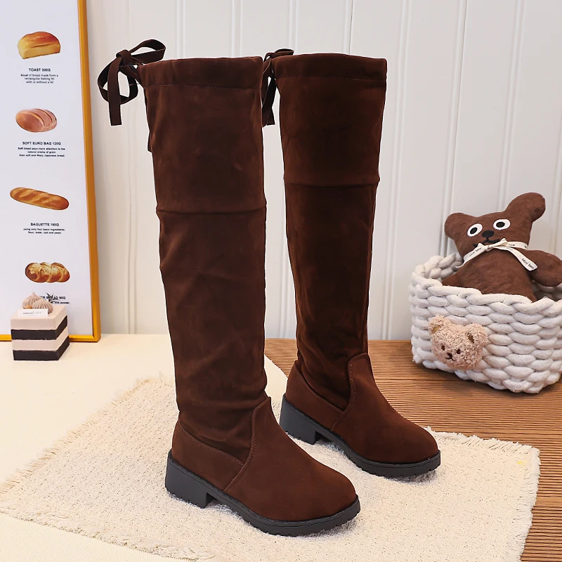 Children's Over The Knee Boots Ages 3–18 All Season Faux Suede Elastic Stretch Slimming Thigh Girls High Boots Black Kids Shoes