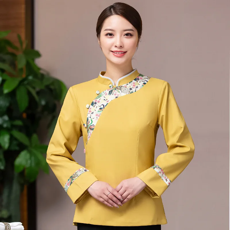 

Waiter Workwear Long Sleeve Hotel Chinese Restaurant Catering Clothing Hot Pot Restaurant Roast Meat Shop Autumn Women's Clothin