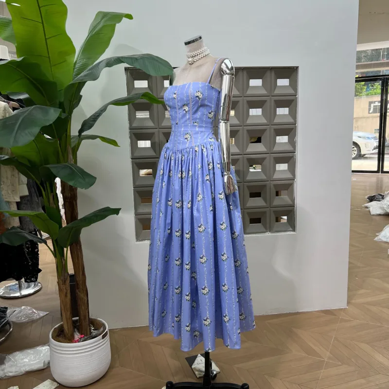 فستان DFDG نسائي طويل بطبعة زهور مكشوف الأكتاف وحزام سباغيتي بدون أكمام وخصر بوهيمي للشاطئ لربيع وصيف 2025 #2