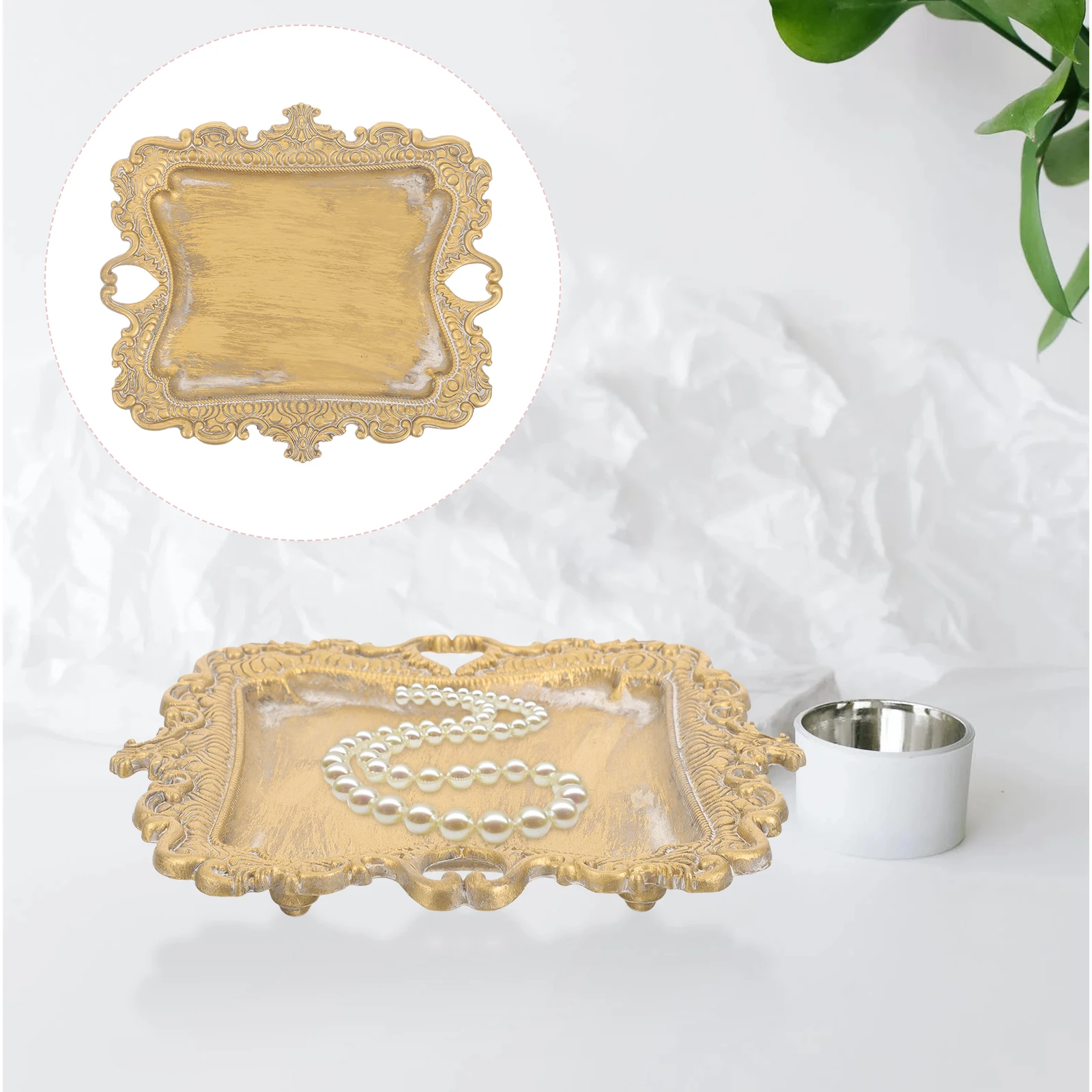 

1pcs Vintage Metal Jewelry Tray Trinket Organizer Ring Holder Dish Storage Display Decorative Plate For Women Durable Practical