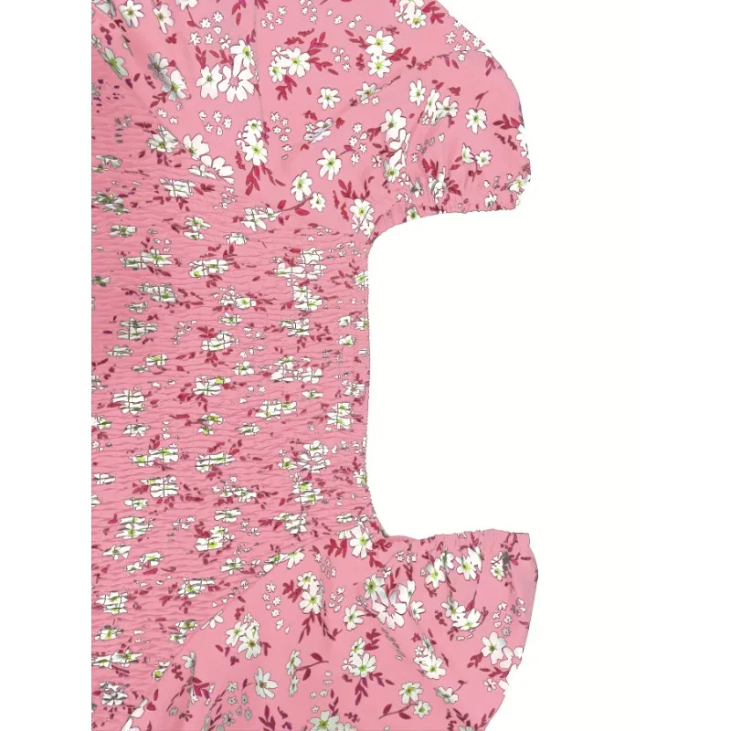 حجم كبير 1XL-5XL المرأة الجديدة المألوف الأزهار طباعة فستان قصير الأكمام السيدات عادية الخصر Cinching ألف خط فستان