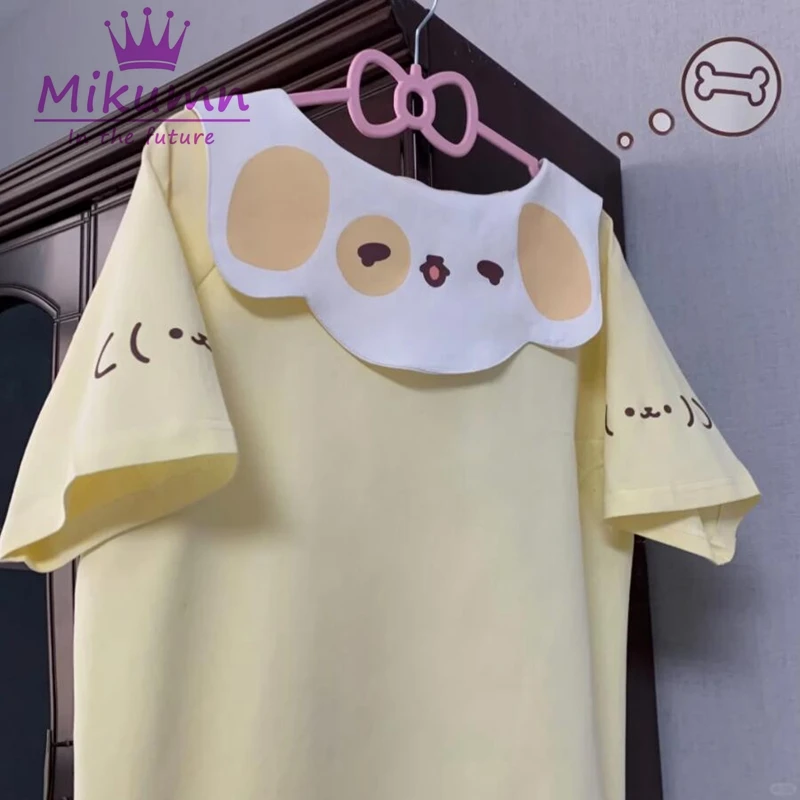 Mikumn Japanese Kawaii Dog Print Loose T-shirt Women Harajuku Cute Preppy Style Girls Summer Casual Short Sleeve Top Y2k Tees