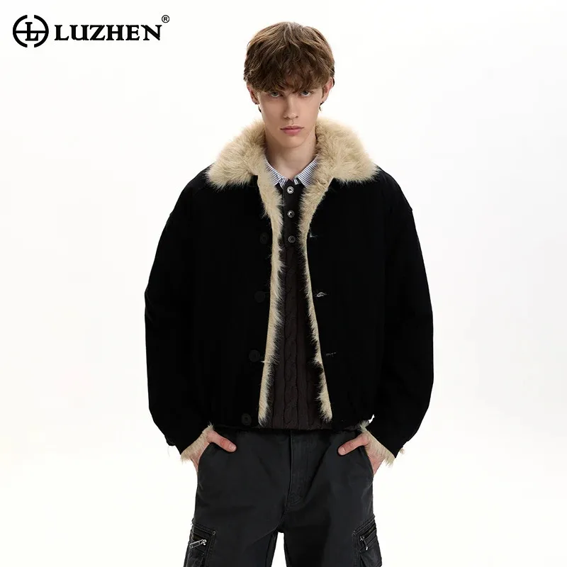 

LUZHEN 2025, зимнее новое стильное оригинальное высококачественное повседневное стеганое пальто с воротником из искусственного меха, мужская красивая однотонная парка JY5306