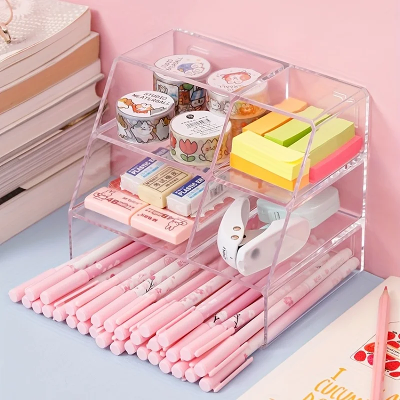 Acrylic Pencil Holder - Multi-functional Desktop Stationery Organizer, Transparent Lightweight Plastic Pen  Box for Students and