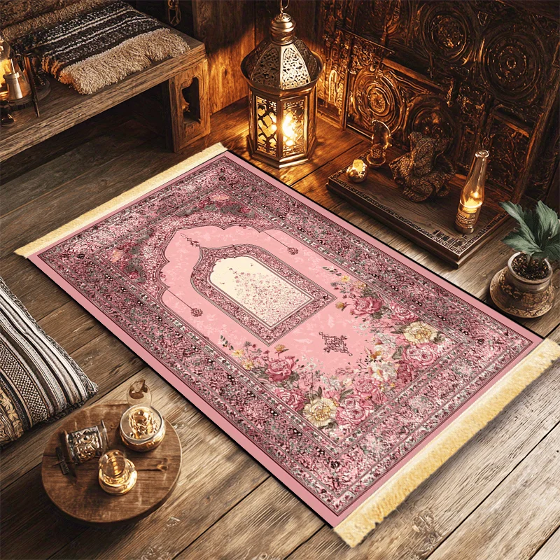 VIKAMA Washable Multi-Style Islamic Prayer Rug Portable Muslim Salah Mat Ramadan Vintage Floral Arch Home Decor Prayer Carpet
