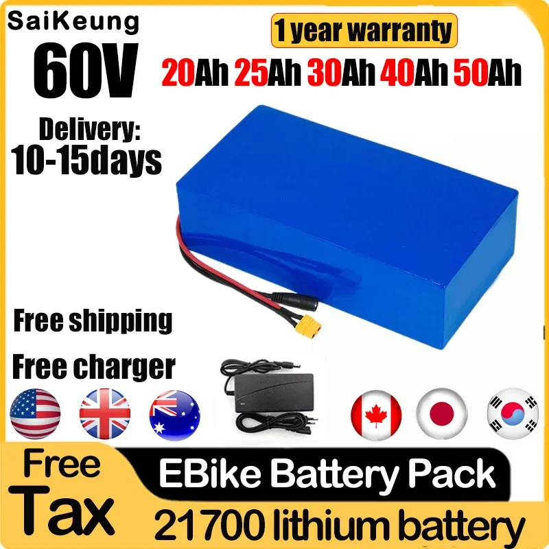 

E bike 60V 20ah 25ah 30ah 40ah 50ah Batterij Elektrische Fiets Accu Akku Bafang 1000W1500W2000W Power 21700 LithiumBatterij Pack