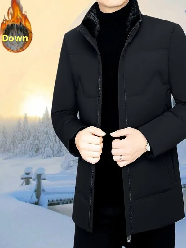 

Warm Casual Stand Collar Men's down Jaet with Fur Collar Lightweight Luxury Winter New Sle Faion Busin All-Match Coat