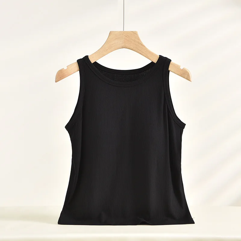 Threaded Modal One Piece Pajamas Sexy Summer Sleepwear Vest Women's Camisole Chest Pad Round Neck Tank Top Bottom Shirt image 4