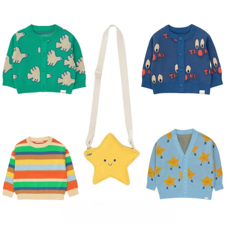 Kids Clothes TC Brand Toddler Boys Knitted Sweater 2024 New Winter Sweater Cute Stars Fashion Cardigan Baby Girls Outfit Set