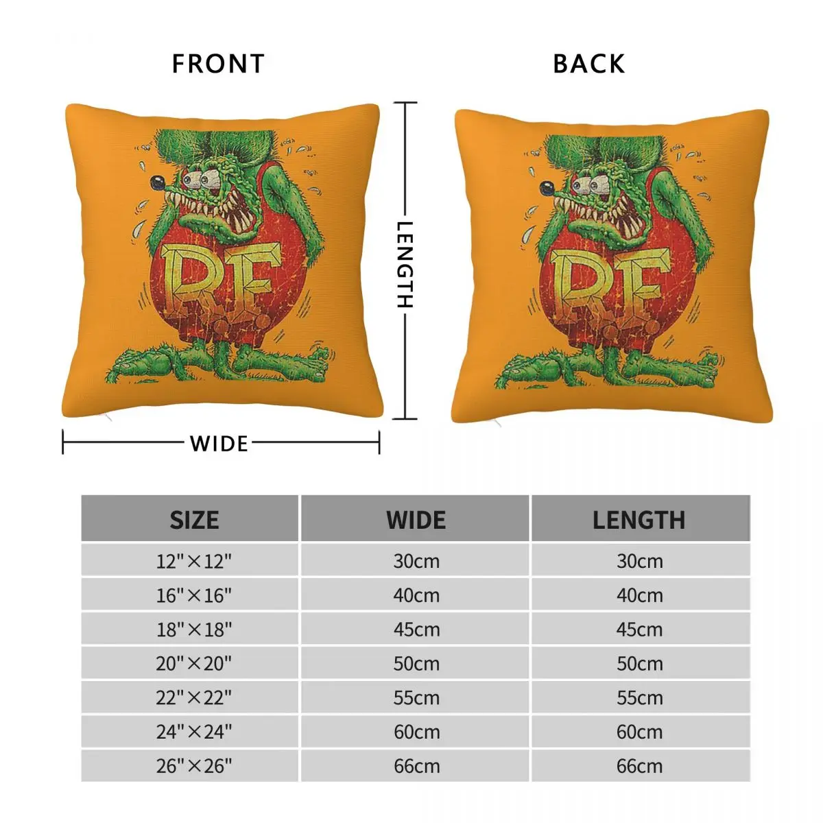 R.F. Classic 1963 Rat Fink Square Pillowcase Pillow Cover Polyester Cushion Zip Decorative Comfort Throw Pillow for Home Bedroom