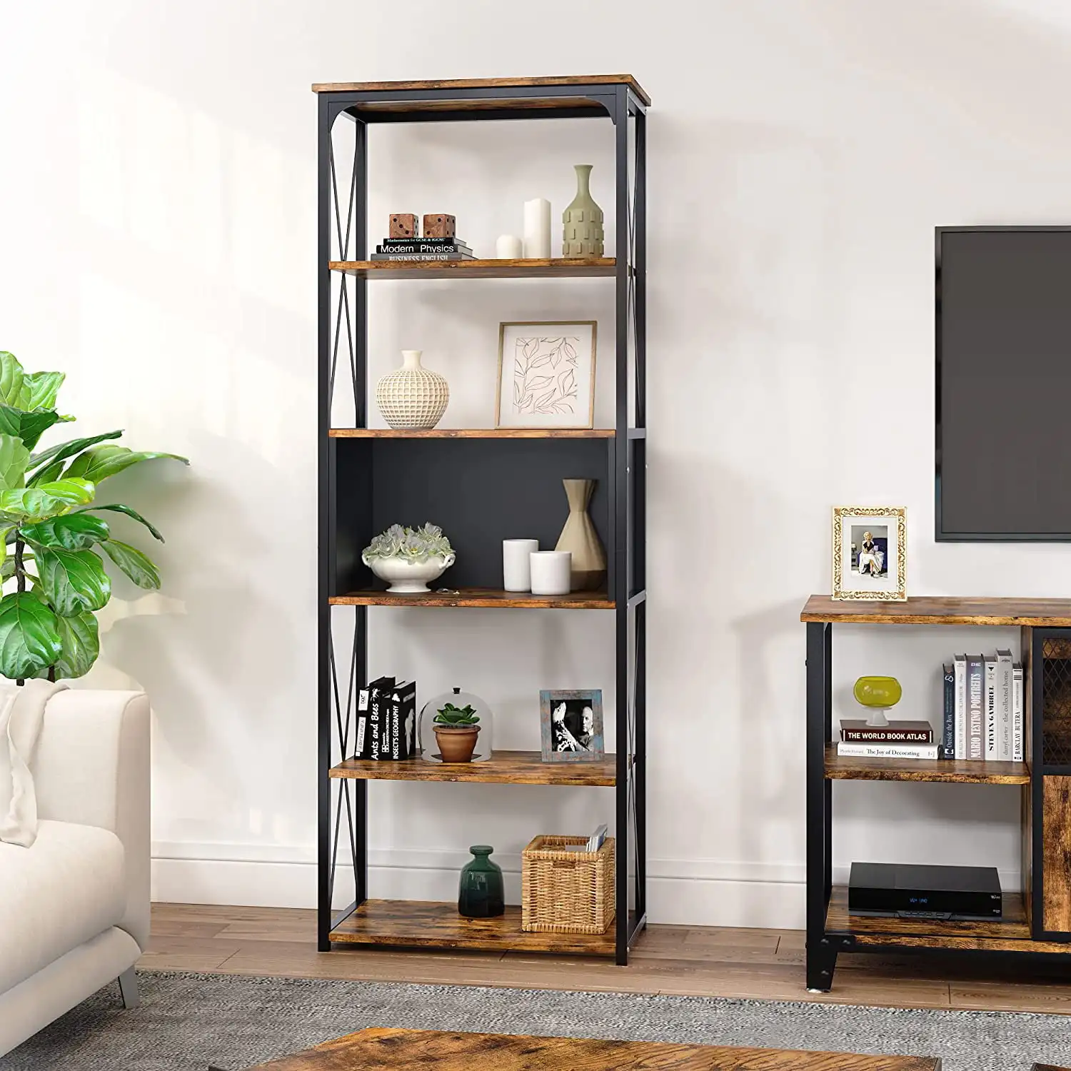 

Bestier Industrial 5 Tier Bookcase Storage Organizer Free Standing Bookshelf