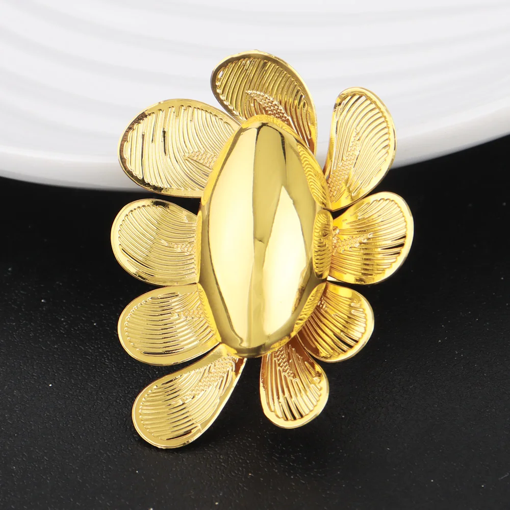 2025 New Trend Gold Color Ring and Earrings For Women Europe and America Exaggerated Hollow Out Jewelry Set For Party Wedding