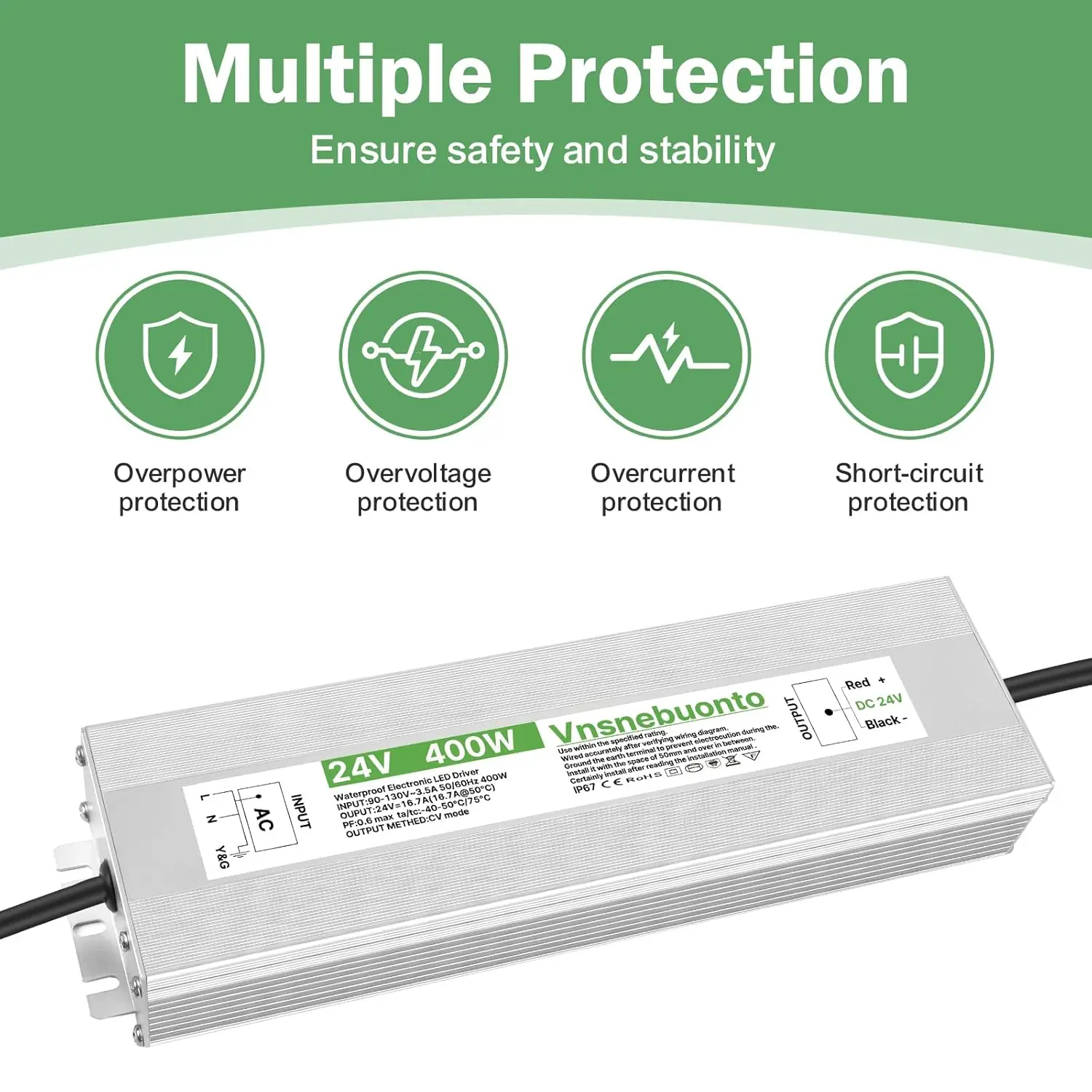 24 V แหล่งจ่ายไฟ400W, 90-130V AC ถึง24 V DC ตัวแปลง16.7A, ไดรเวอร์ LED กันน้ำ Ip67, หม้อแปลงแรงดันต่ำ24โวลต์