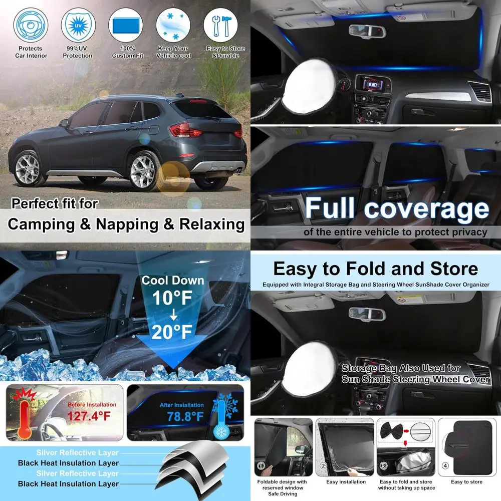 مظلة شمسية مناسبة للزجاج الأمامي لعام 2011-2015 X1، غطاء ظل قابل للطي، مجموعة كاملة من حماية الخصوصية، تحافظ على تبريد السيارة