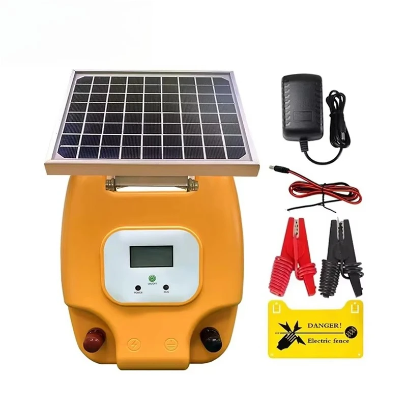 Solar Electric Fence Energizer Farm Fence Charger Kit with Built-in Lithium Battery for Outdoor Use