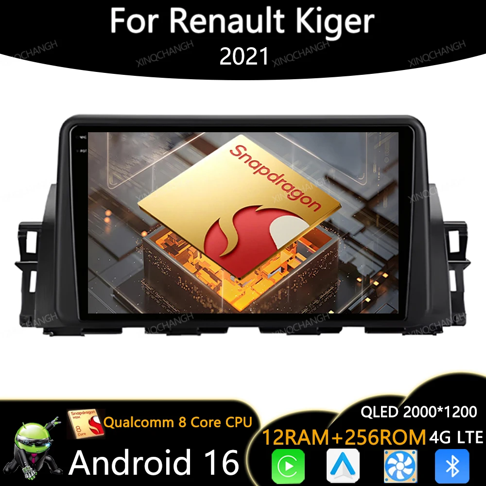 Android 16 Car Radio For Renault Kiger 2021 Head Unit Multimedia Stereo Video Player 2DIN 4G WIFI GPS BT Carplay Auto Qualcomm
