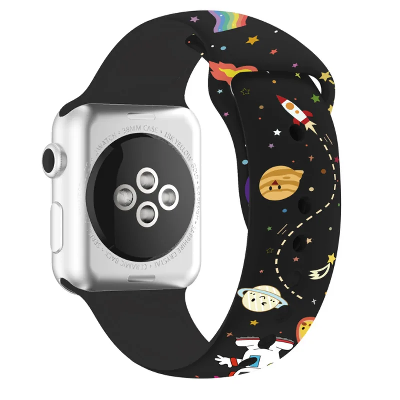 Apple Watch用プリントシリコンストラップ,38mm,40mm,42mm,44mm,シリーズ5 4 3 2 1