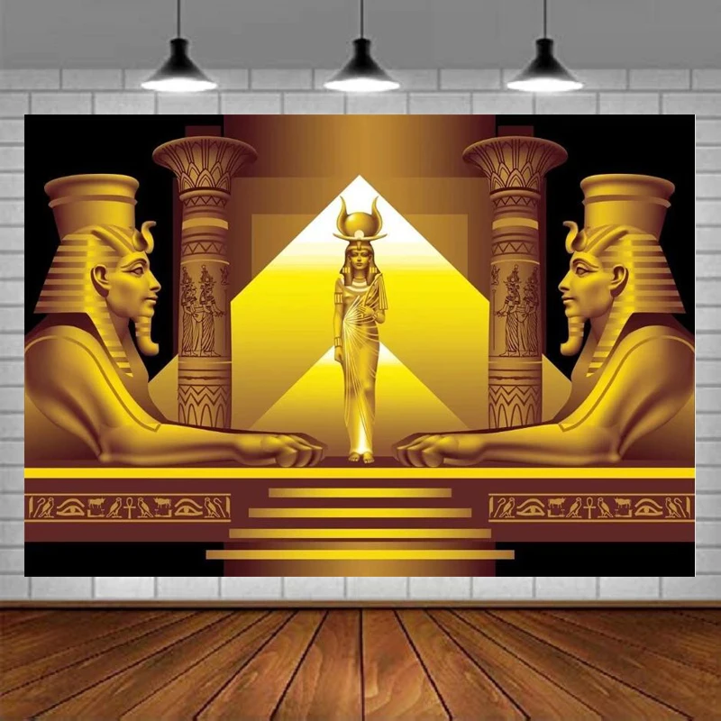 Golden Egypt Temple Backdrop Palace Hall Stairway Pyramid Pharaoh Sphinx Queen Photo Background Party Decor Kids Adults Portrait