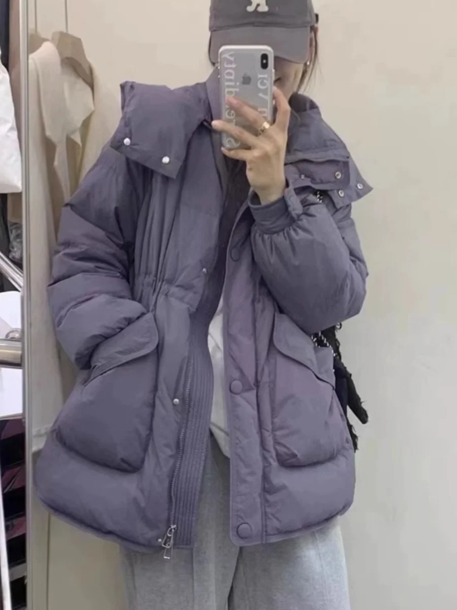 

Street Sle Hooded down Cotton Jaet Women's Autumn Winter Faion Unique Super Cute Bread Coat Korean Version Zipper Closure