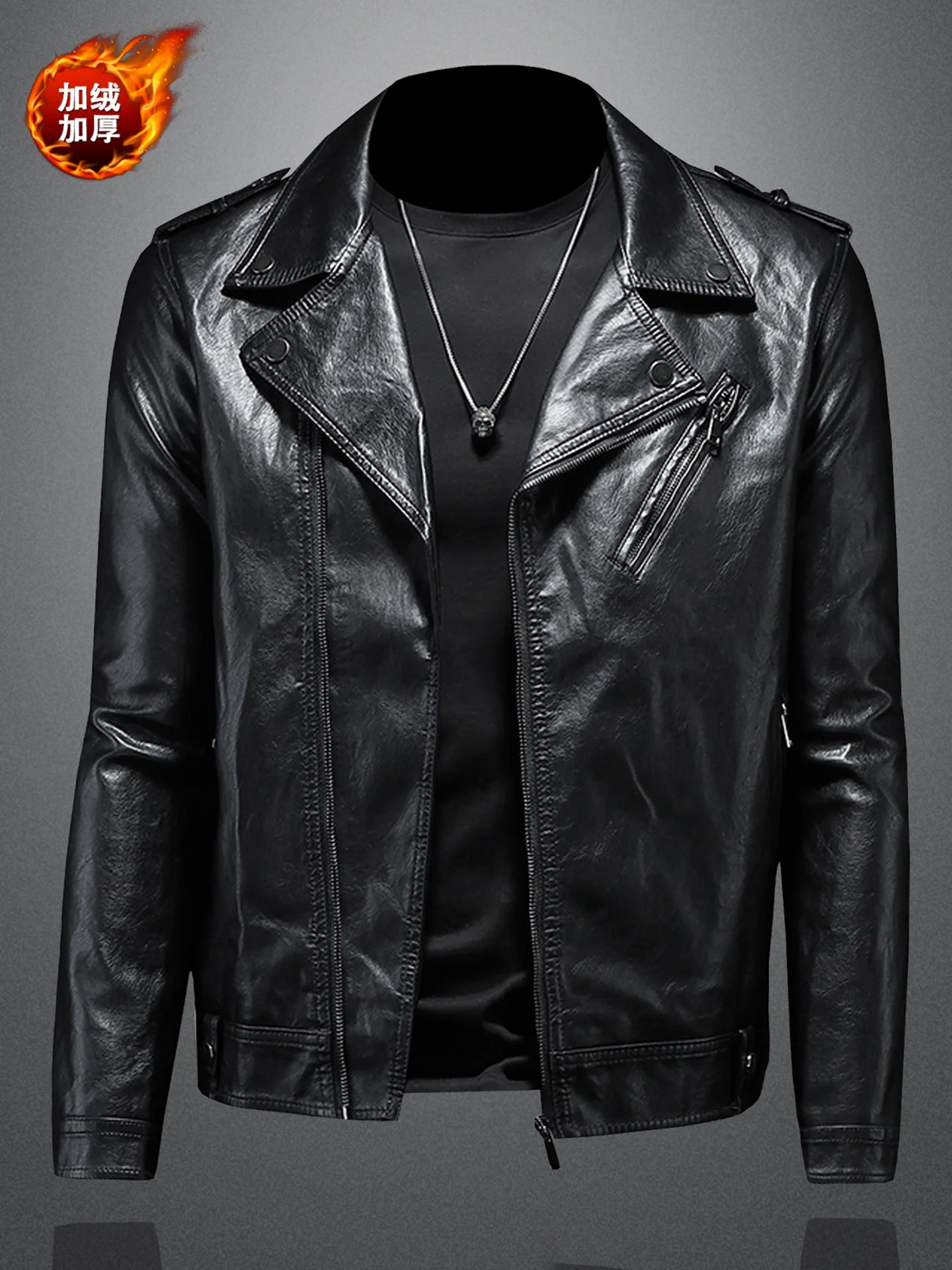 

American Sle Men's Fce Lined Biker Jaet ort Zipper Slim Fit Faion Urban Casual PU Leather Jaet Warm Thiened