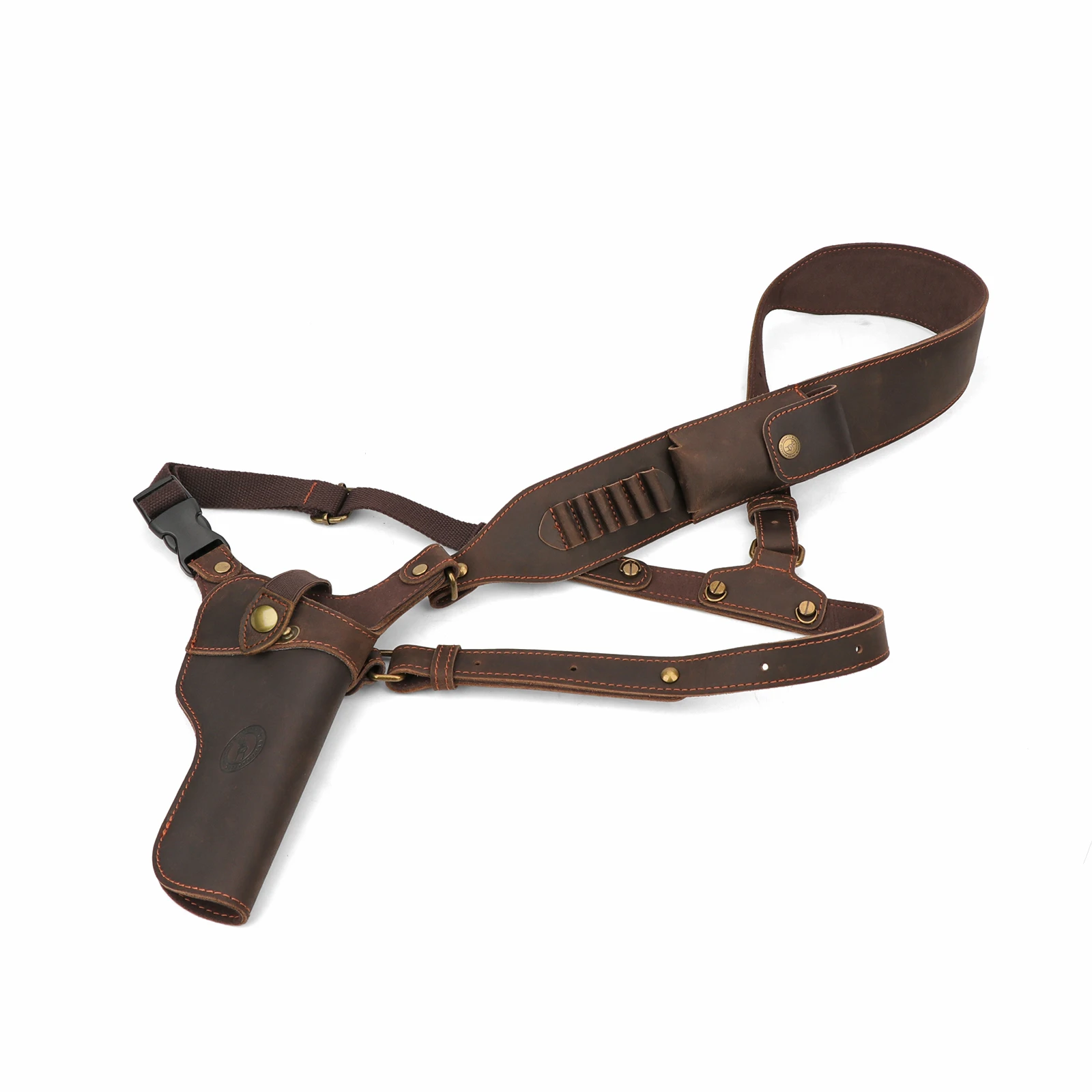 Tourbon Leather Handgun Chest Holster Pistol Carrying Shoulder Strap Pouch Ammo Sling Fits .38/9mm/357 Cartridges Shooting