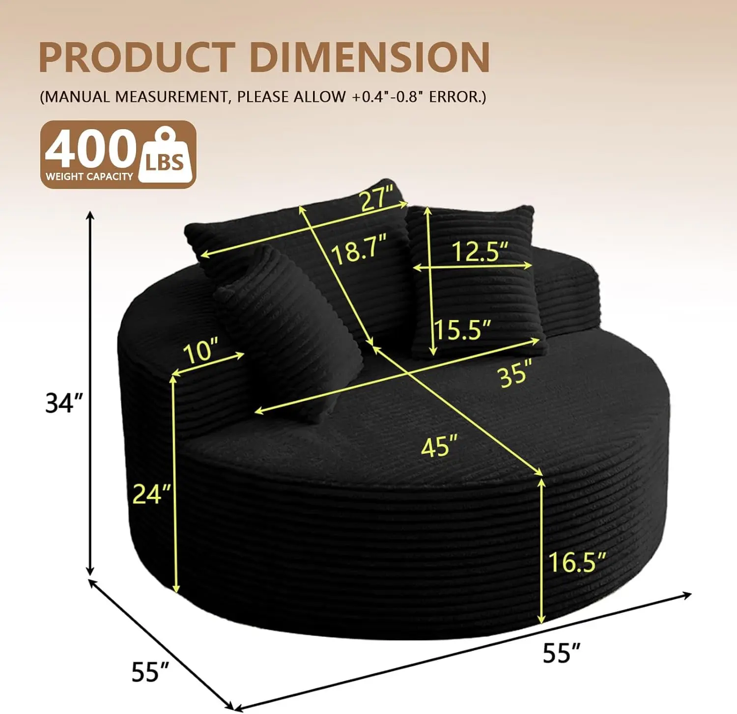 [حار بيع! ] كرسي مستدير كبير الحجم للاستراحة في الأماكن المغلقة، كرسي أريكة منجد ذو مقعد عميق على شكل سحابة كبيرة، بدون تجميع