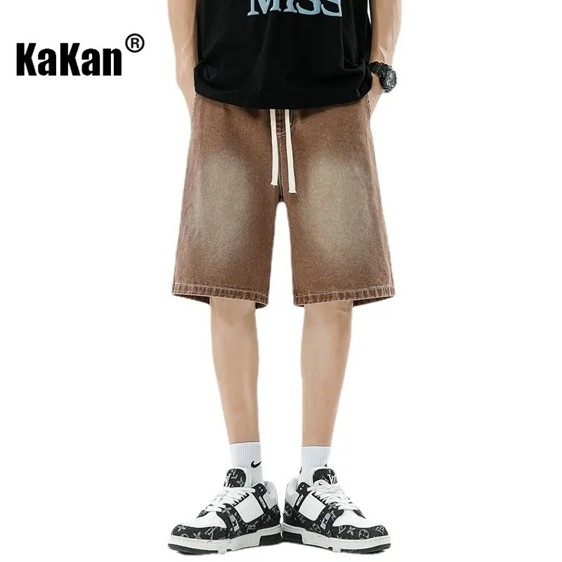 Kakan - Summer New Denim Shorts Men's Wear, Gradient Wash Old High Street Casual Capris Jeans K24-BK1506