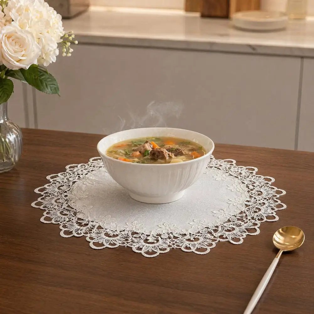 Low-temperature Resistant Placemat White Lace Placemat Set Foldable Soft Table Mat Heat Resistant Durable Dining Table Protector