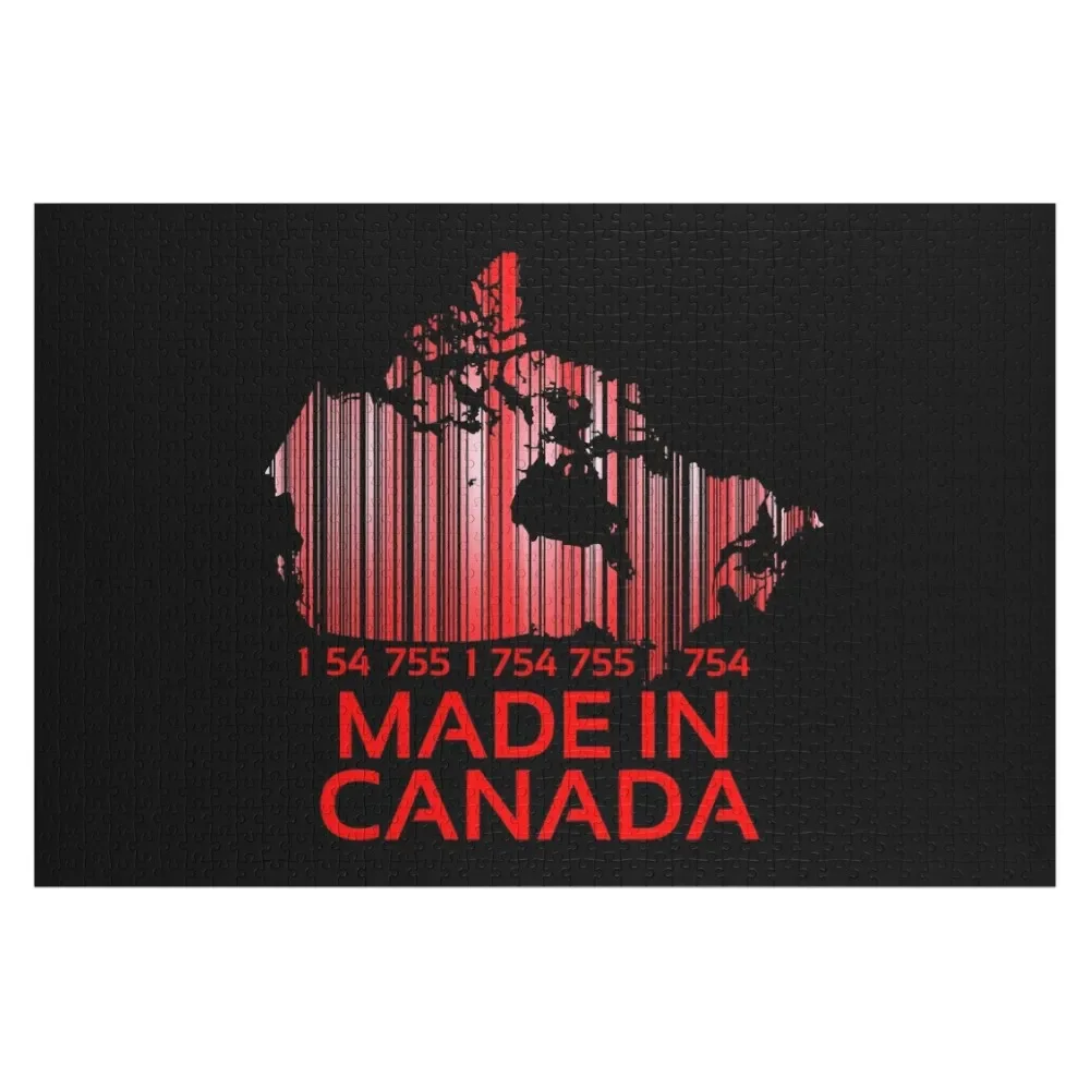 

Made in Canada, Red Bar Code in shape of Canada Jigsaw Puzzle With Personalized Photo Jigsaw For Kids Puzzle