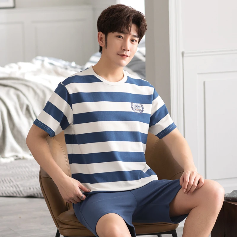 New O Neck Lounge Plaid Sleepwear Pyjamas Mens Short Sleeve Shorts Pajamas Set Sleepwear Leisure Suits Nightwear Men Homewear